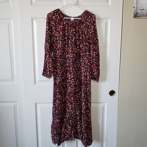 Old Navy Maroon Long Sleeve Floral Prairie Peasant Cottagecore Midi Dress. XL